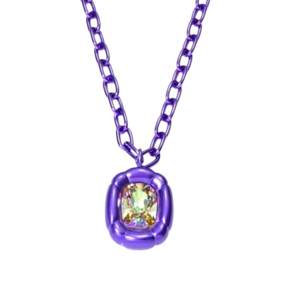 Swarovski Dulcis Collection Purple Necklace Yellow Cushion Cut Crystal Pendant